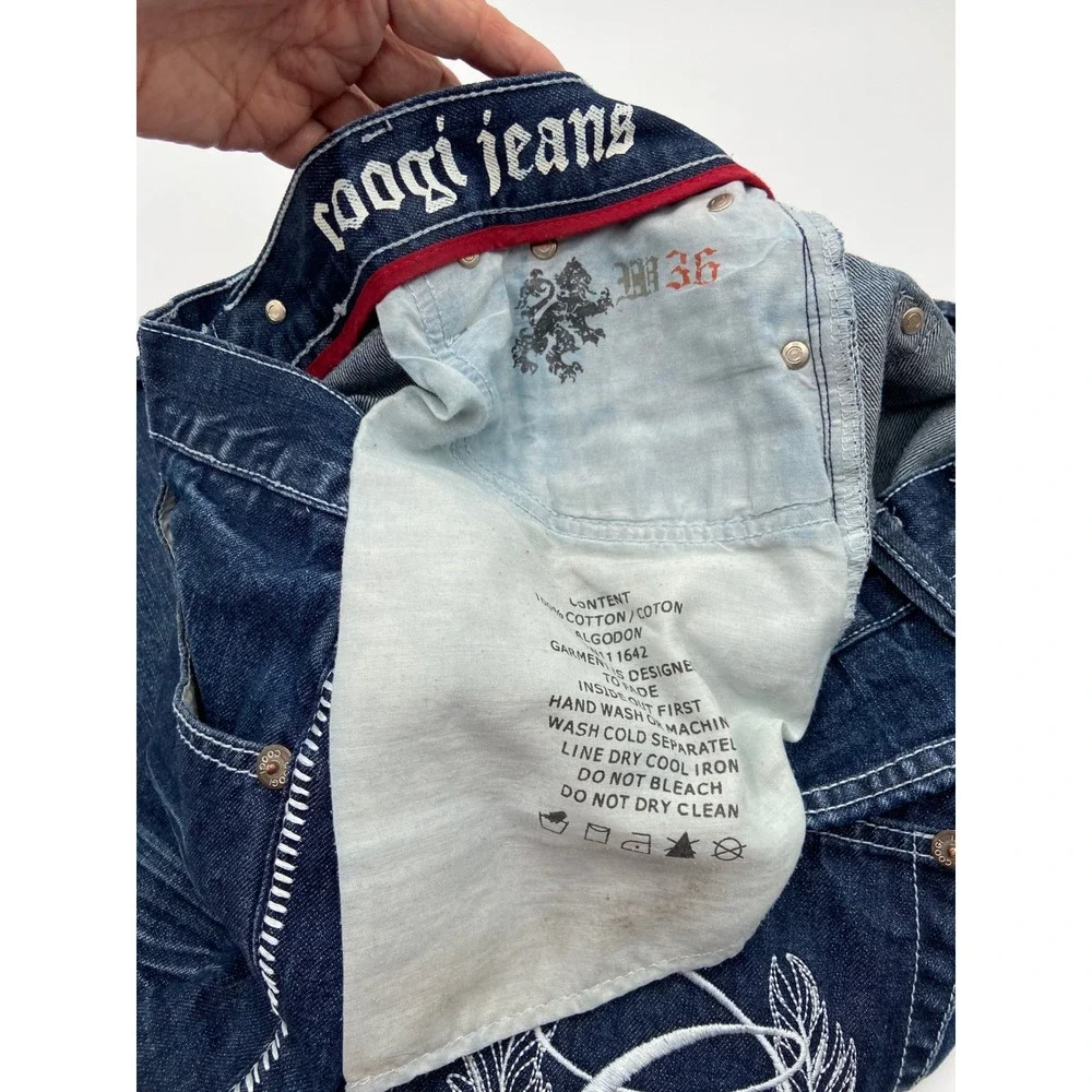 Coogi Jean Shorts Blue Baggy Denim Embroidered Y2K Hip Hop W36 Streetwear